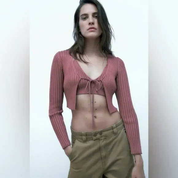 Crop Top Zara Knit Cropped Cardigan ZARA Crop Knit Cardigan In